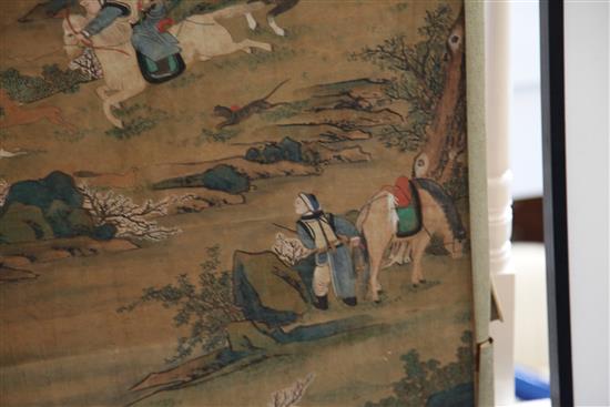 Chinese School Figures in mountain landscapes, 57 x 19in.